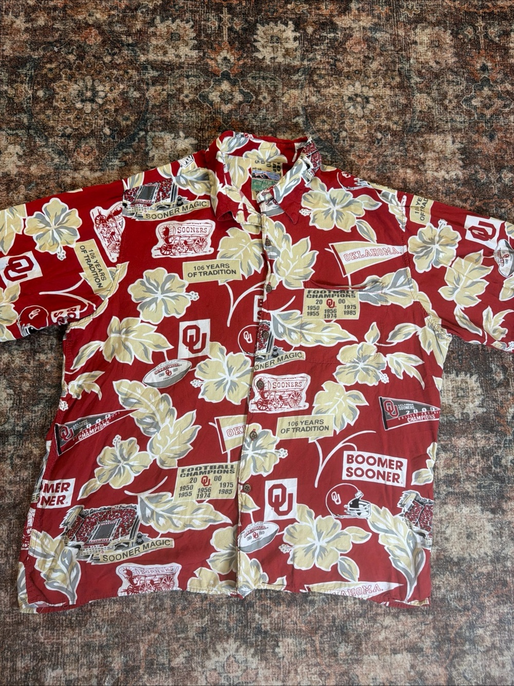 Vintage Reyn Spooner Oklahoma Sooners OU Hawaiian Shirt 2000 Champion Red Floral
